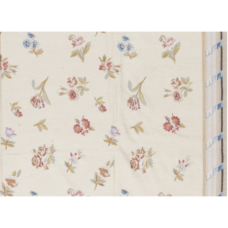 Hand-Knotted High-Quality Green and Beige Area Rug