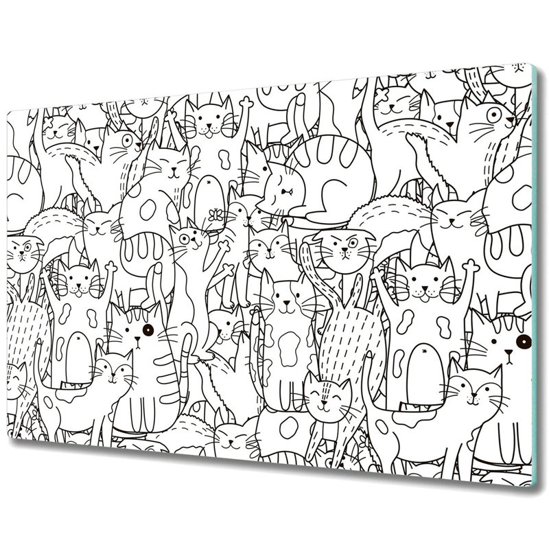 Asiata Tempered Glass Chaotic Happy Cats Chopping Board, 52cm x 60cm