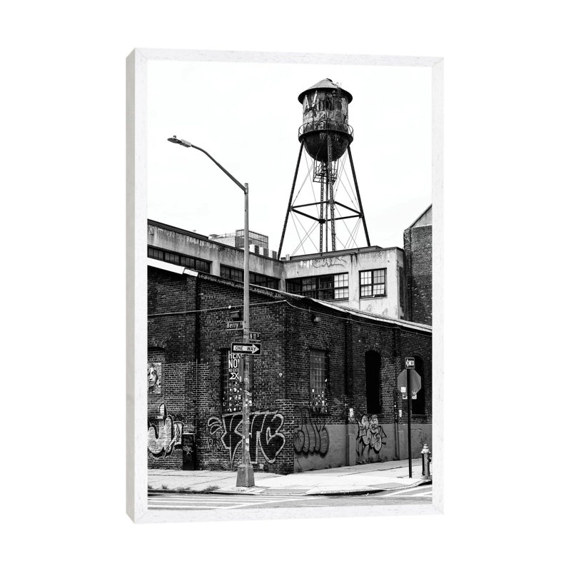 Brooklyn Water Tank by Philippe Hugonnard - Print on Canvas, White Floater Framed, 101.6cm H x 66.04cm W x 3.81cm D