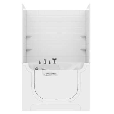 Nova Heated Series 30" x 60" Left Side Drain Soaker Bathtub in White with 6 in. Tile Shower Wall Kit