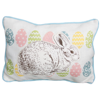 Bunny Eggs Printed Applique Easter Decorative Jute Lumbar Pillow
