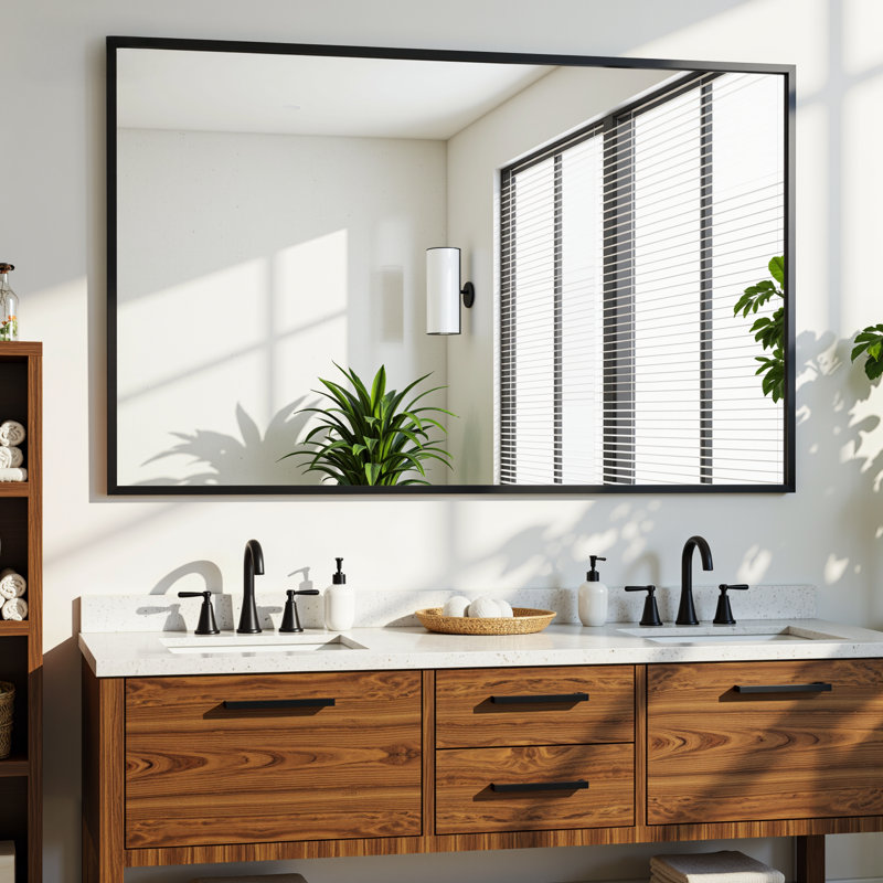 Lunara Metal Framed Rectangle Bathroom Wall Mirror with Tempered Glass, 48" x 32"