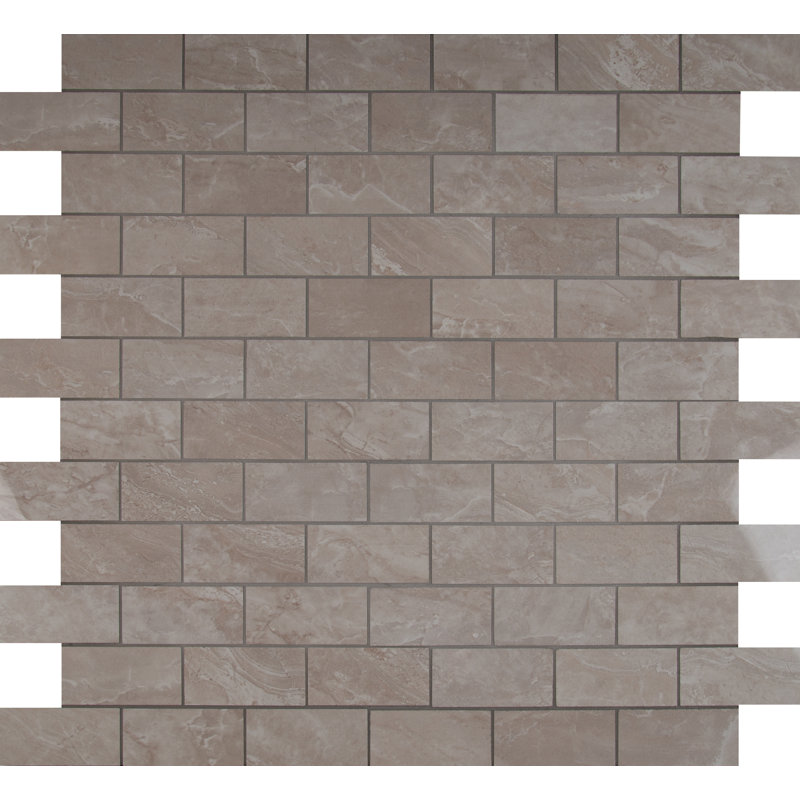 Astoria Frosted Quartz Brick Joint 12 in. x 12 in. Polished Porcelain Mosaic Floor and Wall Tile, Frosted Quartz