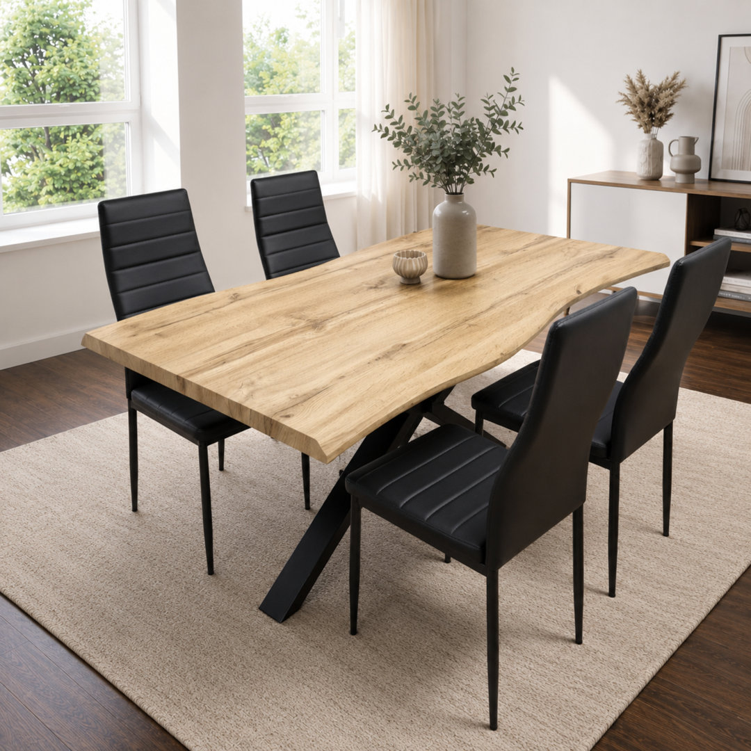 Kosy Koala - Dining Set - Wooden Table With X-Shaped Iron Legs - 4 Chairs - Black - Image 5