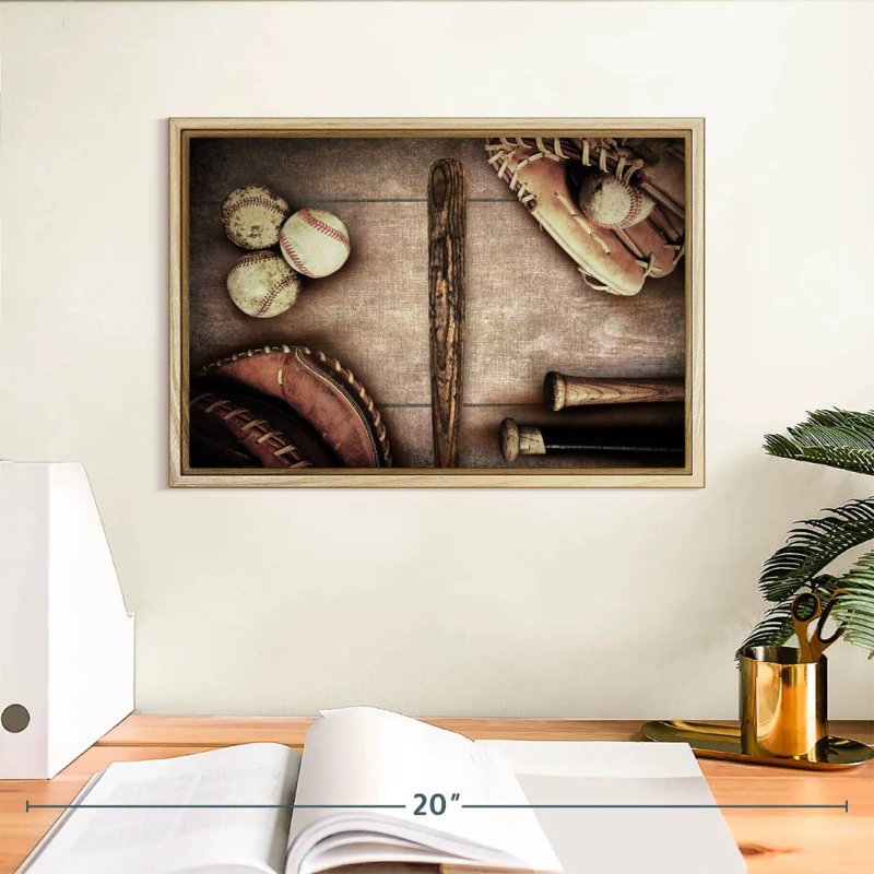 Thème du baseball, Cadre flottant en bois naturel, 13 po x 9 po