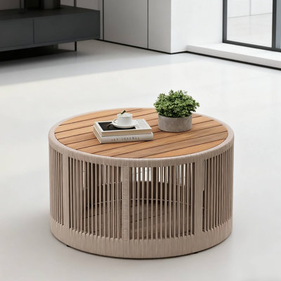 Table basse d'extérieur en corde de rotin et bois d'acacia, résistante aux intempéries pour le patio