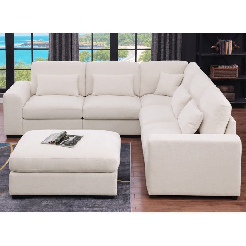 Canapé modulaire en L 113 po avec repose-pieds mobile, Beige