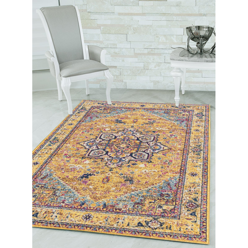 Tapis oriental orange / bleu / jaune, Rectangle 9 pi 8 po x 13 pi 2 po