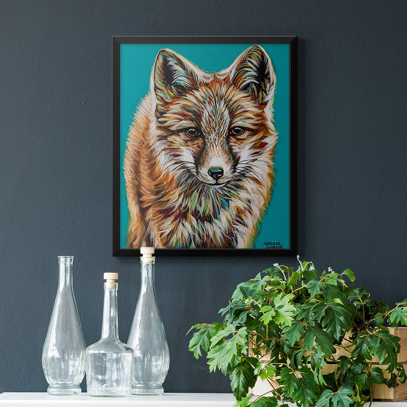 Toile encadrée de qualité supérieure sarcelle et renard - prête à être accrochée, Noir, H 24 po x l 20 po