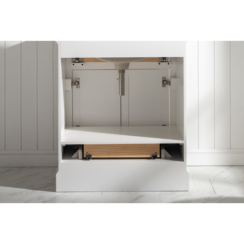 Arruda 30'' Single Bathroom Vanity with Quartz Top, White, Brushed Nickel