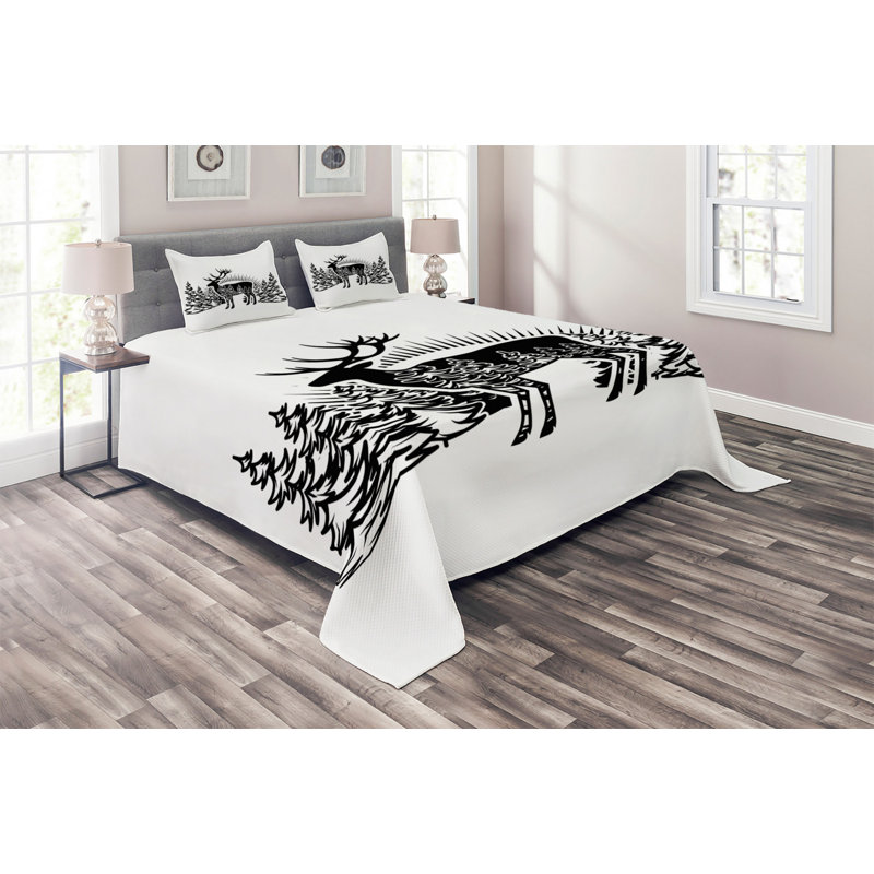 Deer Rustic Polyester Coverlet, King Bedspread + 2 Shams