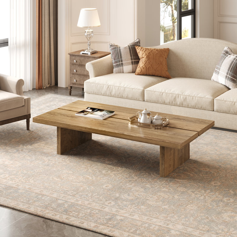 Table basse en bois, table basse rectangulaire, H 12,6 po x l 55 po x P 27,5 po, Brun