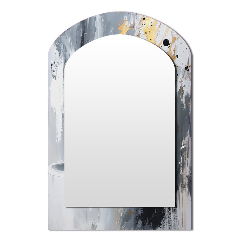 «Gold Cheetahs Quick Call Accents with Grey II», miroir décoratif à arche de guépard, miroir mural asymétrique moderne, impression sur métal