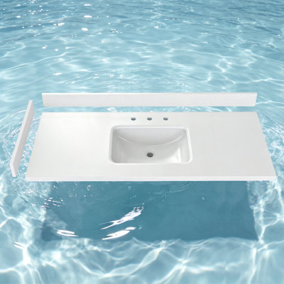60" W x 22" D White Engineered Stone Bathroom Countertop With Ceramic Sink, 4" H Backsplash & Sidesplash