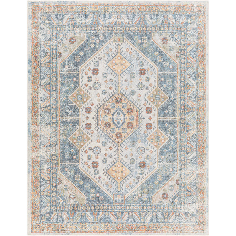 Blue Rectangular 8' x 10' Machine Washable Synthetic Rug