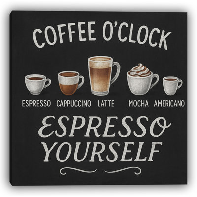 "Espresso Yourself – Coffee O'Clock" Chalkboard Kitchen Canvas Wall Art