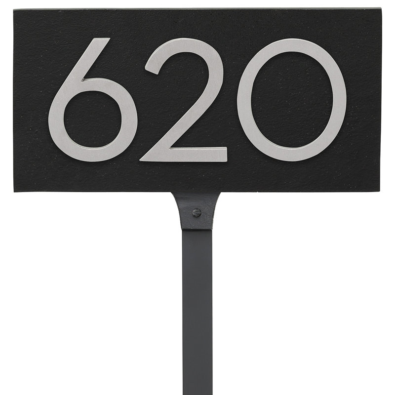 Floating 1-Line Lawn Address Sign, Black, Brushed Aluminum