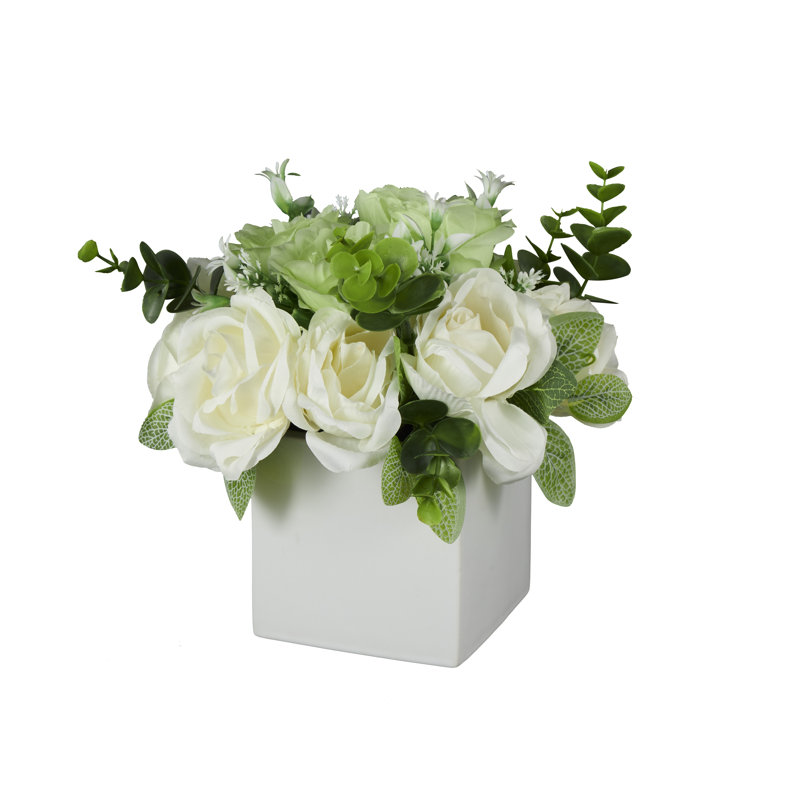 Feuillage naturel Cole & Gray avec feuilles vertes et vase carré en céramique