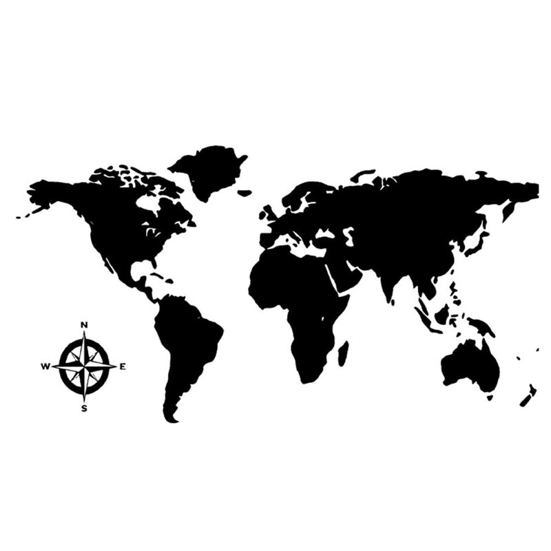 Adhésif décoratif carte du monde en vinyle, H 22 po x L 44 po, Noir
