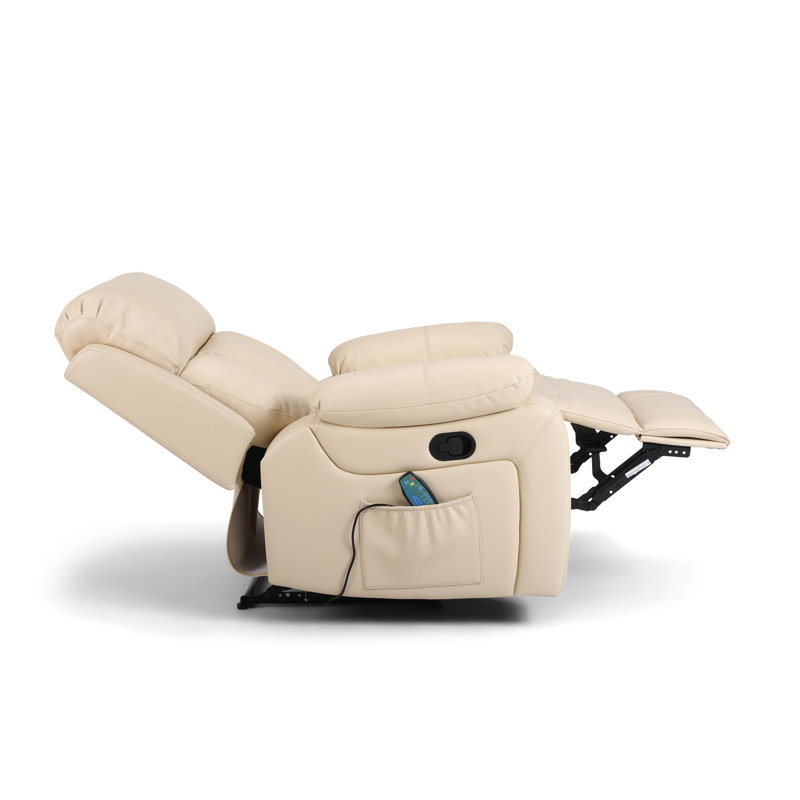 Analiha 91cm Wide Wing Chair Recliner, Cream Leather Match