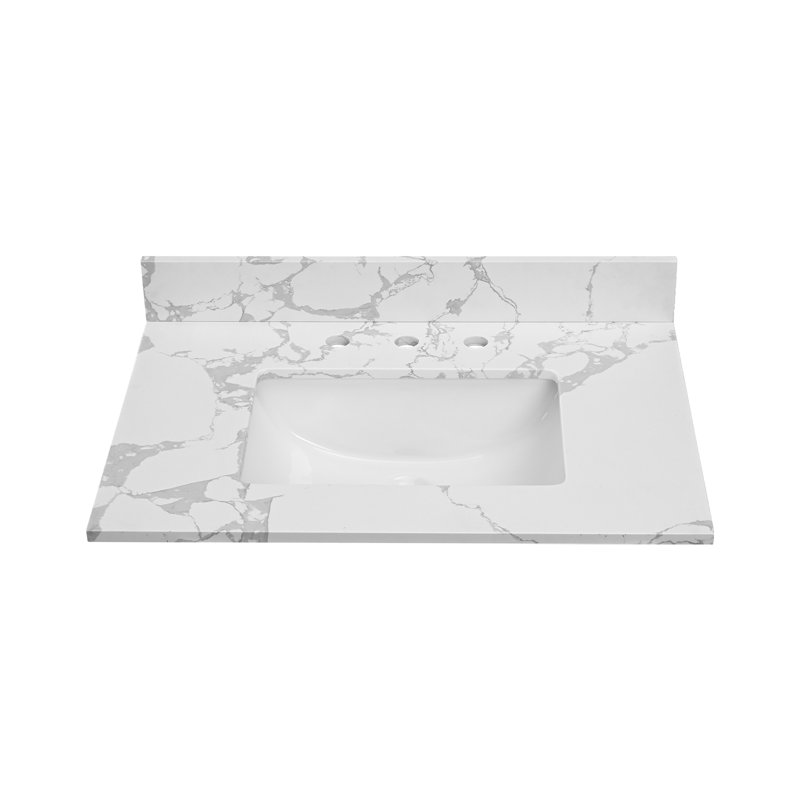 31" W Quartz Stone Vanity Top With Rectangular Undermount Sink And 4" Backsplash