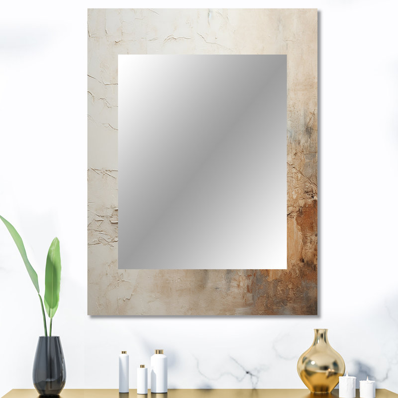 Peinture fusion beige et brune - miroir de peinture abstraite, miroir mural décoratif beige, impression d'art en métal