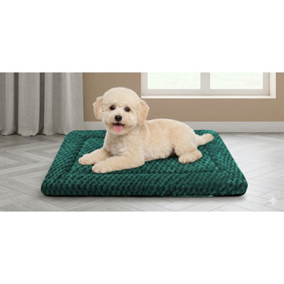Dog Crate Mat, Soft Durable Machine-Washable Kennel Pad with Non-Slip Base for Canines and Felines, Dual-Sided Design, Dark Green Shade, Small Size 24 by 18 by 1.5 Inches