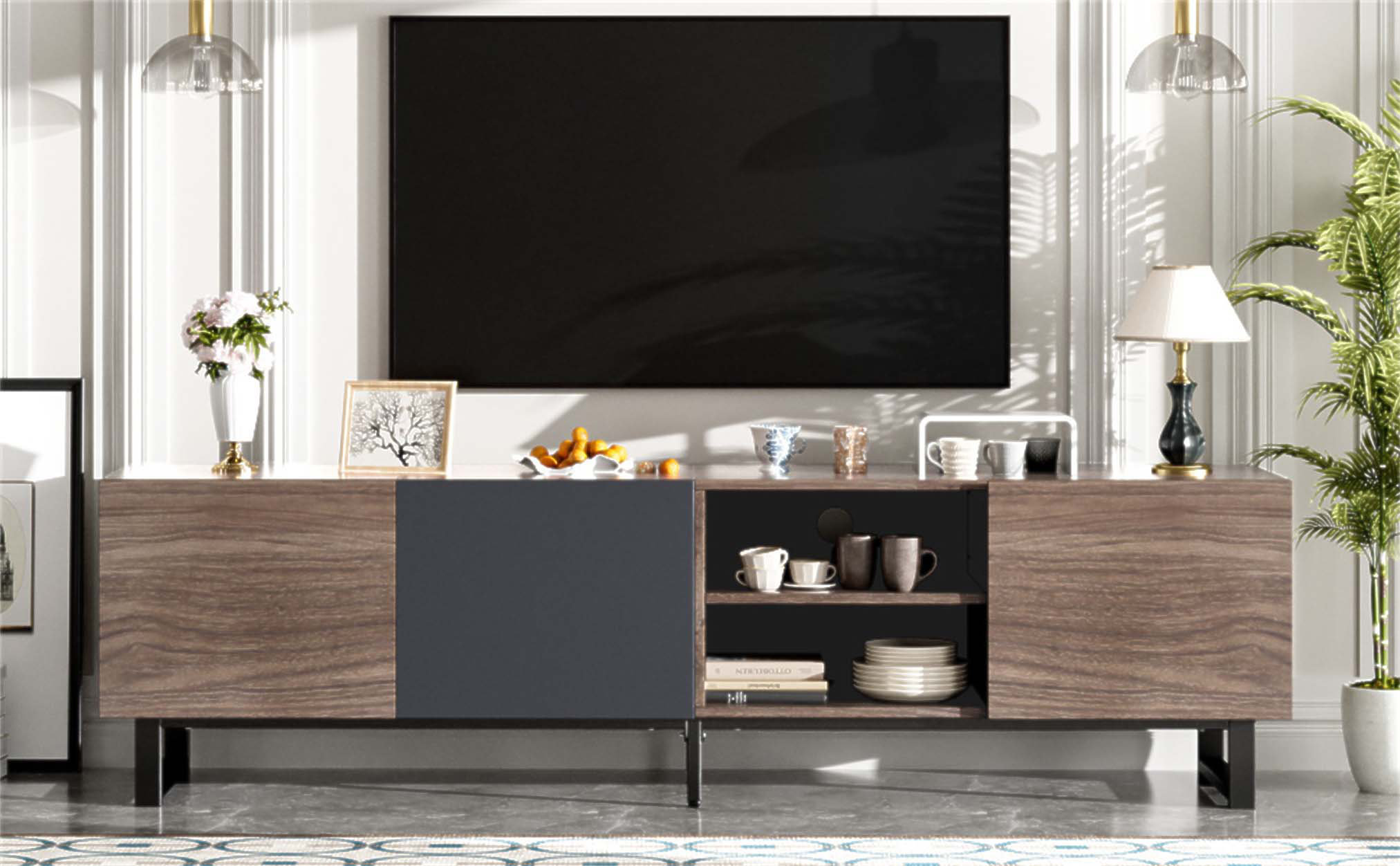 Wrought Studio™ Modern TV Stand with 3 & Open Shelves, Color