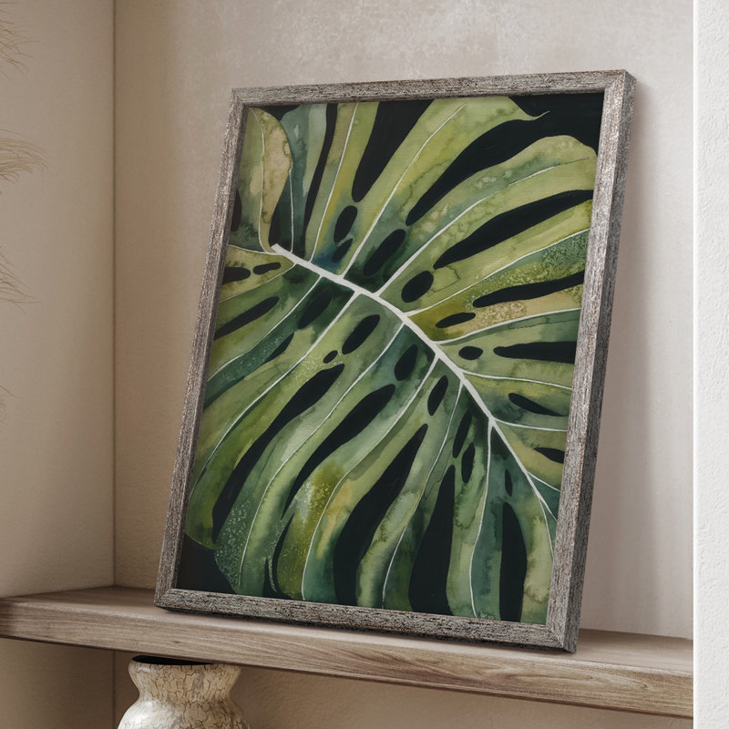 Nocturnal Monstera I, reproduction encadrée - bois massif, H 11 po x l 9 po