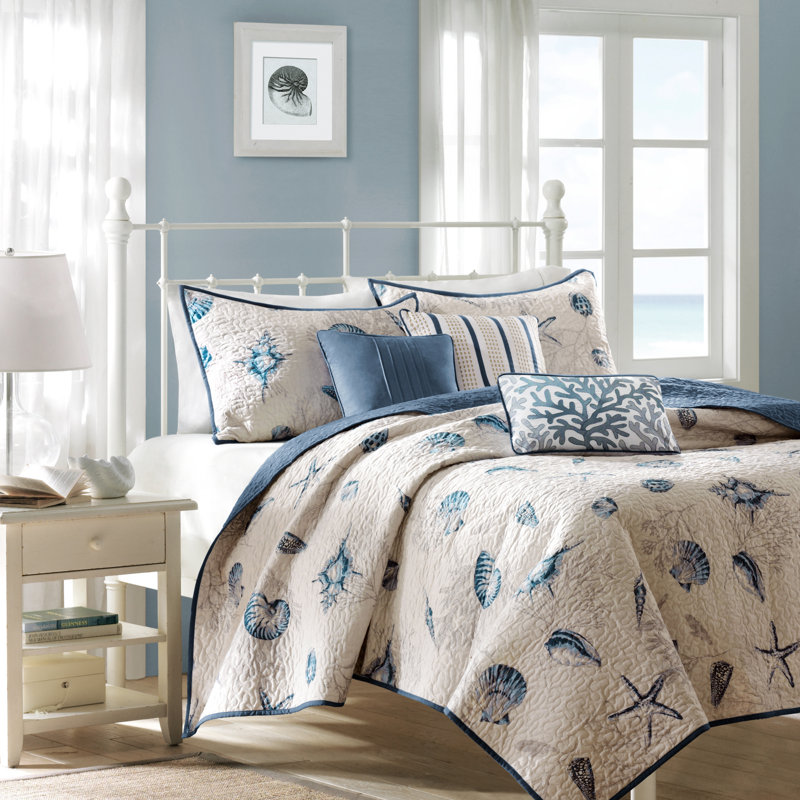 Ensemble de courtepointe côtière en microfibre brossée avec coussins brodés - simple / simple TG