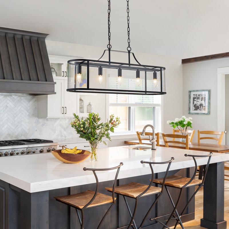 33" Modern Farmhouse 5-Light Oval Clear Glass Linear Kitchen Island Chandelier