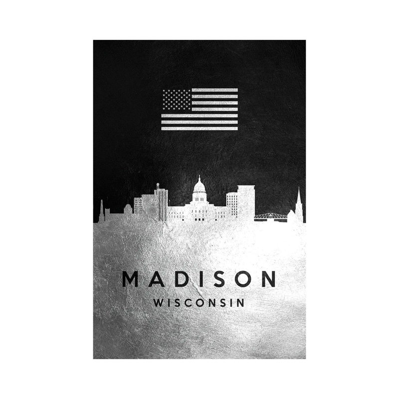 Madison Wisconsin Silver Skyline by Adrian Baldovino - Wrapped Canvas Print, 66.04 cm H x 45.72 cm W x 1.91 cm D