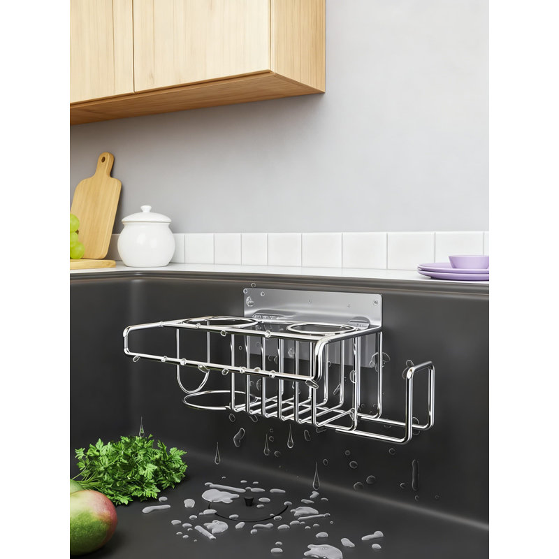 Organisateur de douche et de lavabo adhésif 4 en 1 avec porte-savon, conception antirouille et imperméable pour le rangement de la salle de bain et de la cuisine