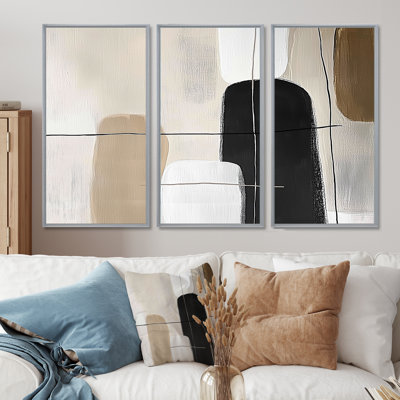 Minimal And Geometric Compositions In Nature Tones  - Midcentury Modern Wall Art Set