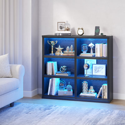 Modern Bookcase With 3 Color Sensor Lights, 3-tier Open Storage Display Shelves