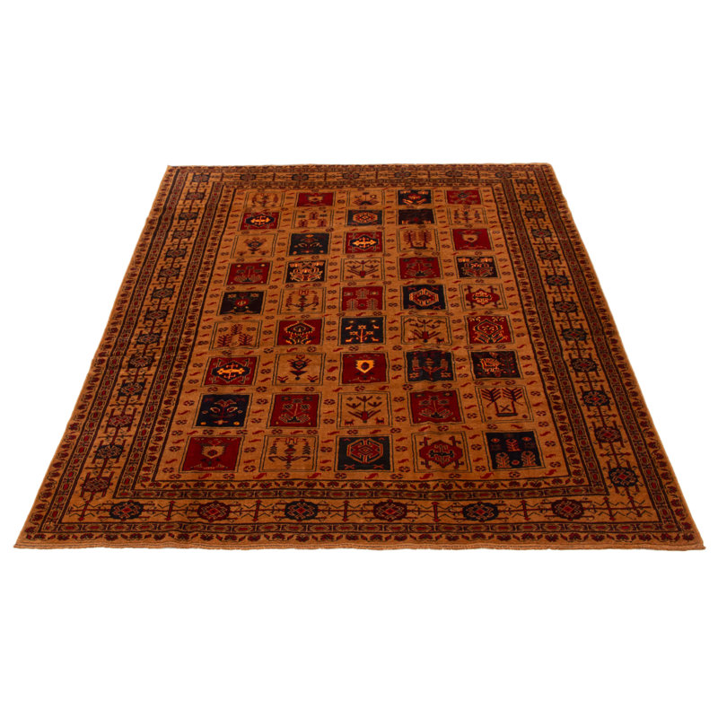Tapis unique en laine noué à la main brun clair de 6 pi 9 po x 9 pi 2 po Teimani