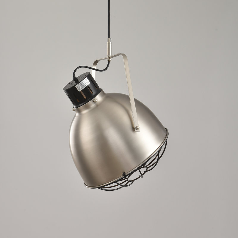 Luminaire suspendu industriel en forme de dôme à 1 lumière avec tête de lampe réglable en nickel brossé
