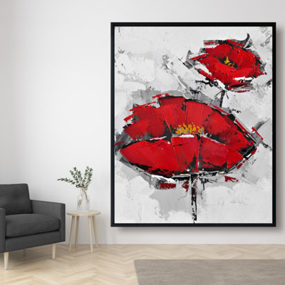Texturized Red Poppies Print On Canvas