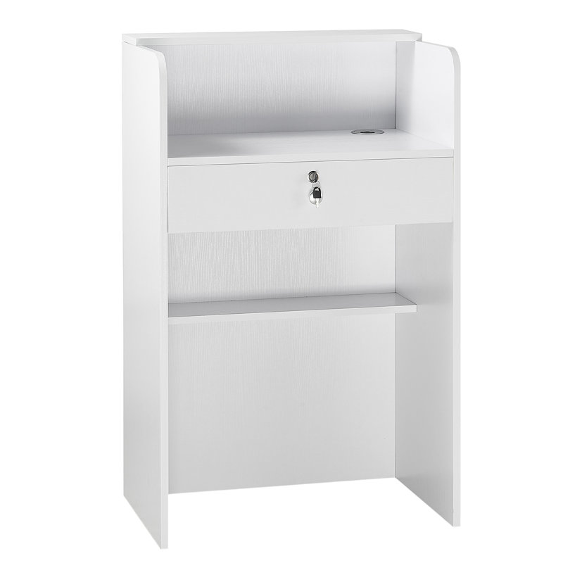 Reception Desk, 23.6 inch Rectangular Front Counter Table, Modern Office Reception Desk with Drawer, Small Minimalist Retail Counter Table for Checkout, Lobby, Beauty Salon and Office, White