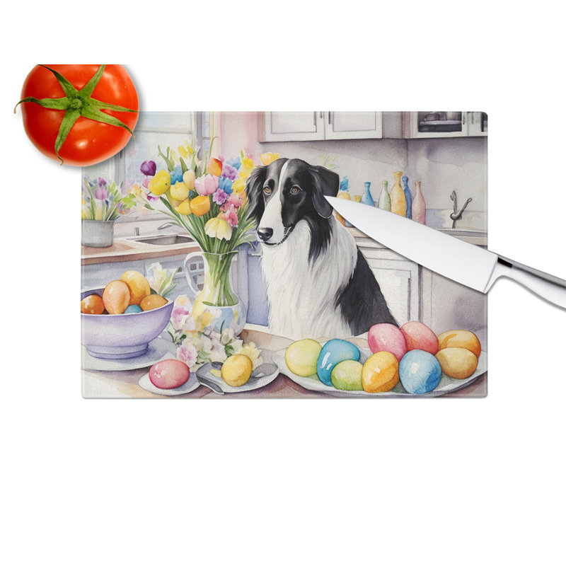 Decorating Easter Borzoi Glass Cutting Board