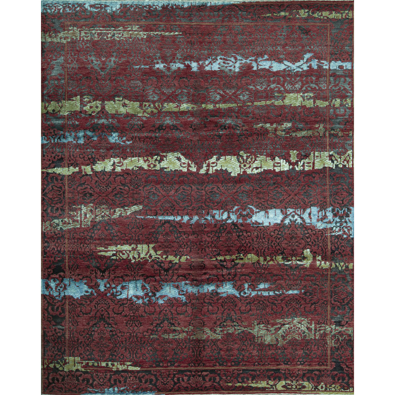 Kendale Abstract Area Rug in Green/Rust