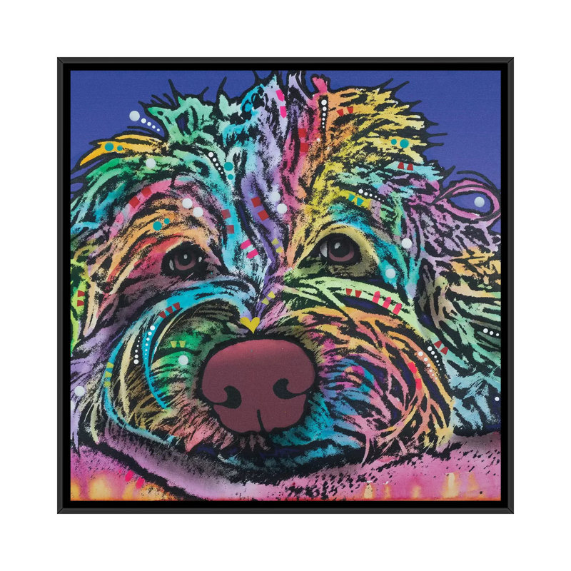 " La Lou " by Dean Russo, 18" H x 18" W x 1.5" D, Black Framed Canvas, No Mat