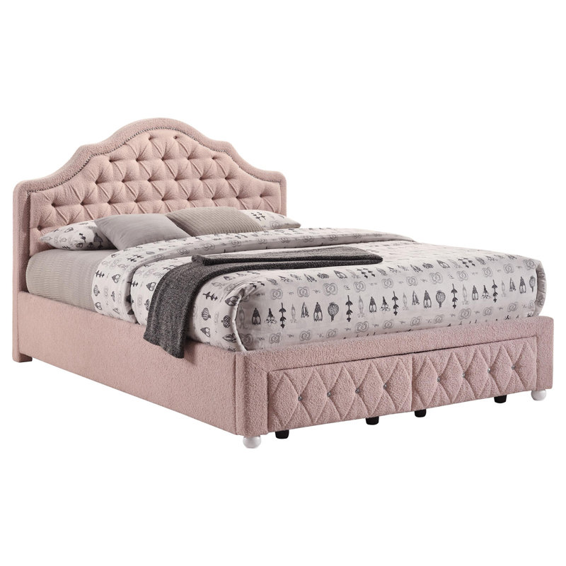 Lit plateforme tapissier avec rangement Ashleigh, Double