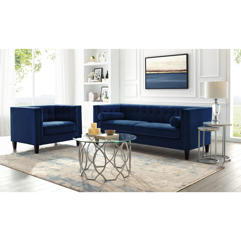 Fauteuil club Lotte, Velours bleu marine