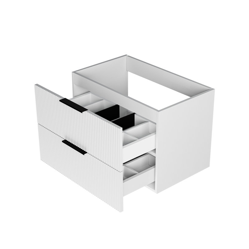30 Inch White Bathroom Vanity Without Sink, Two Drawers Storage Strategy, Guide Rail Functionality Range, Easy To Clean Finish Quality Wall Mounted Vanity, Function, Feature, Save Space Advantage