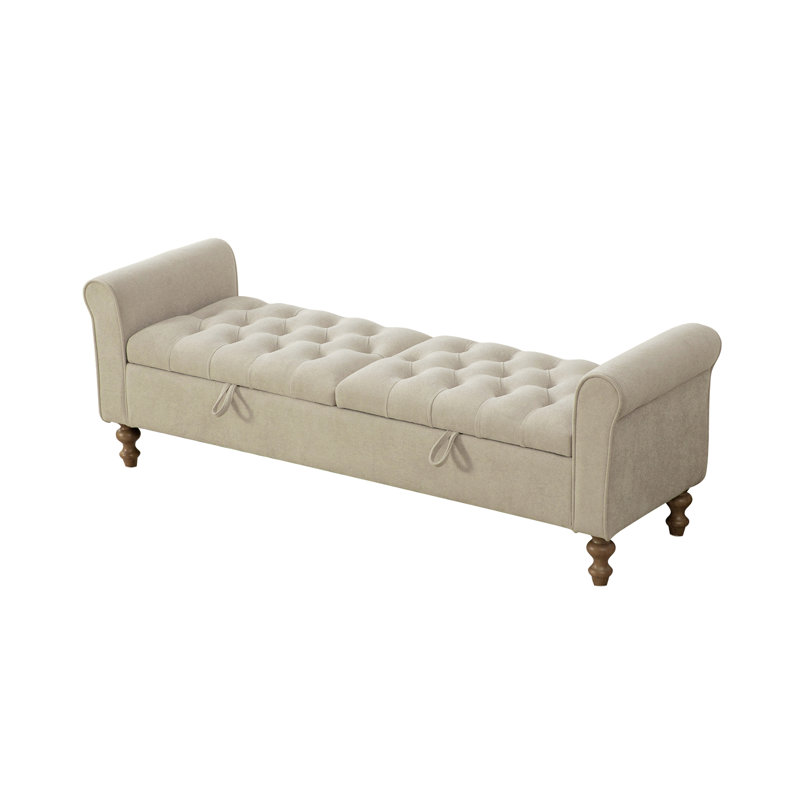 65.7" W Upholstered Tufted Storage Bench With Double Lids, Griege