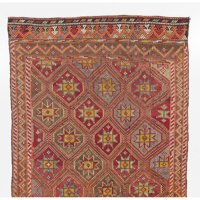 Tapis 5,6 x 11 pi Mid-Century Jijim avec étoiles entrelacées et diamants