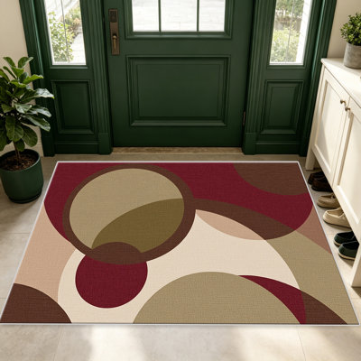 Tapis 1 pièce bourgogne à motif de cercles, élégant tapis décoratif polyvalent, facile à nettoyer et à entretenir, pièce de mobilier idéale pour la chambre à coucher, le salon, le couloir, l'entrée, le dortoir et le bureau afin de rafraîchir l'ambiance intérieure de votre maison