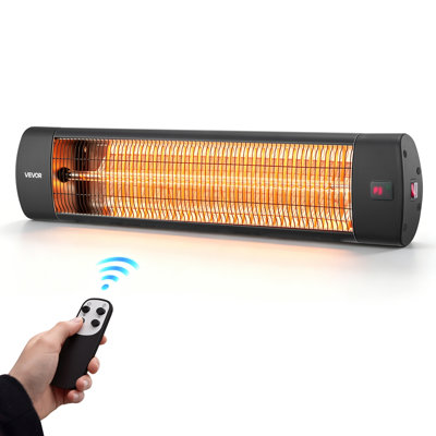 Chauffage infrarouge 1500 W, chauffage d'appoint électrique, 3 niveaux de chaleur, noir, avec télécommande pour une utilisation extérieure, minuterie 24 heures, alliage d'aluminium de qualité supérieure, chaleur uniforme pour les patios, les jardins et les balcons.
