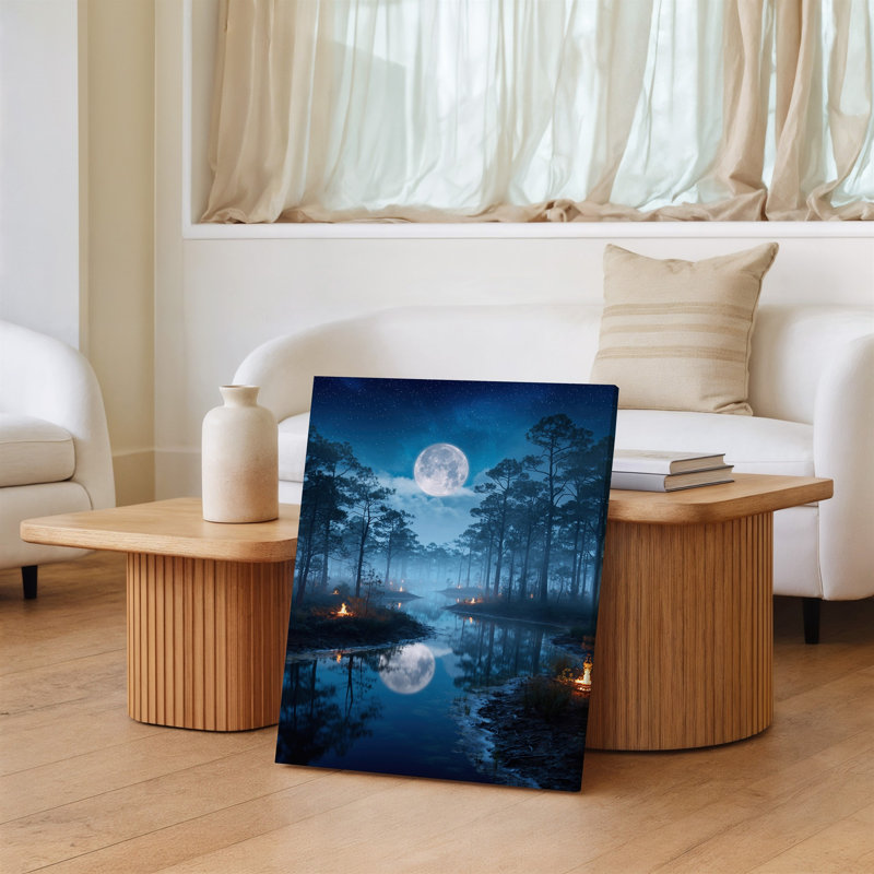Toile, "Mystical Swamp Scene Illuminated By A Full Moon Casting", art lueur argentée sur l'eau, H 12 po x l 9 po